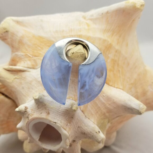 White brass blue epoxy ear weights circular hangers tribal style jewelry light - Picture 2 of 6